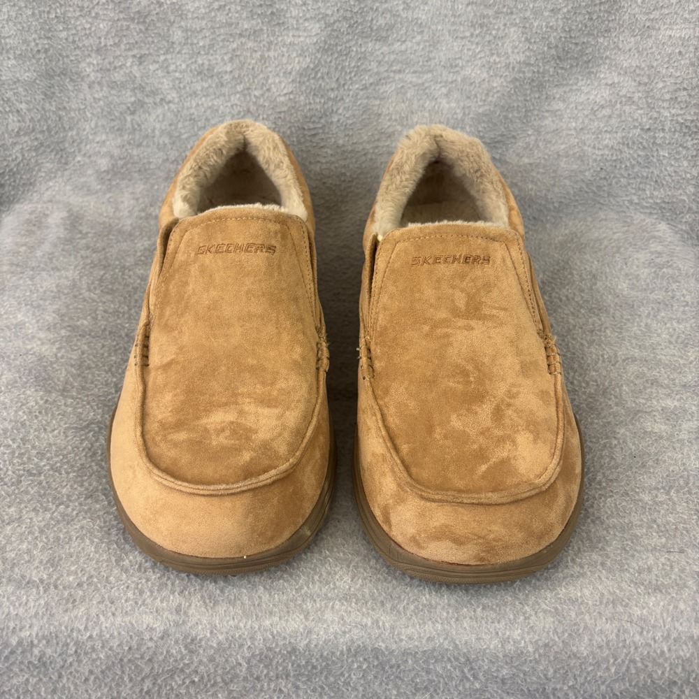 Skechers Relaxed Fit Slip On Luxe Loafers Men 12 Tan Faux Fur Memory Foam 66445